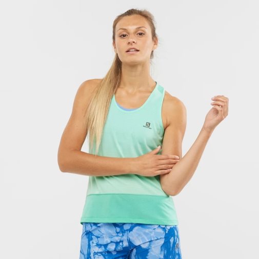 Turquoise Salomon Cross Run Women's Tanks | PH 45281K